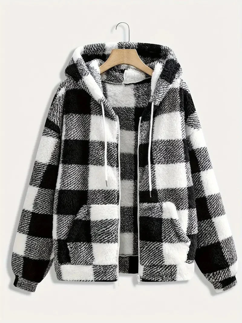 Damen kuschelweiche Karomuster-Fleecejacke Drune