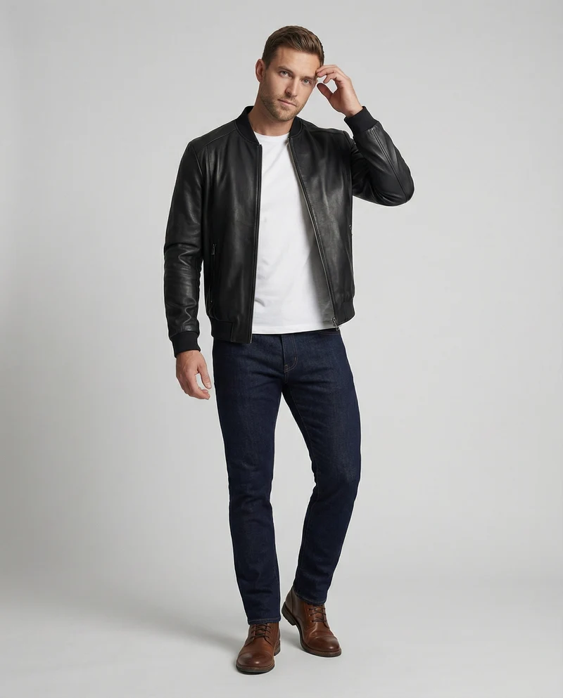 Herren Lederoptik Bomberjacke