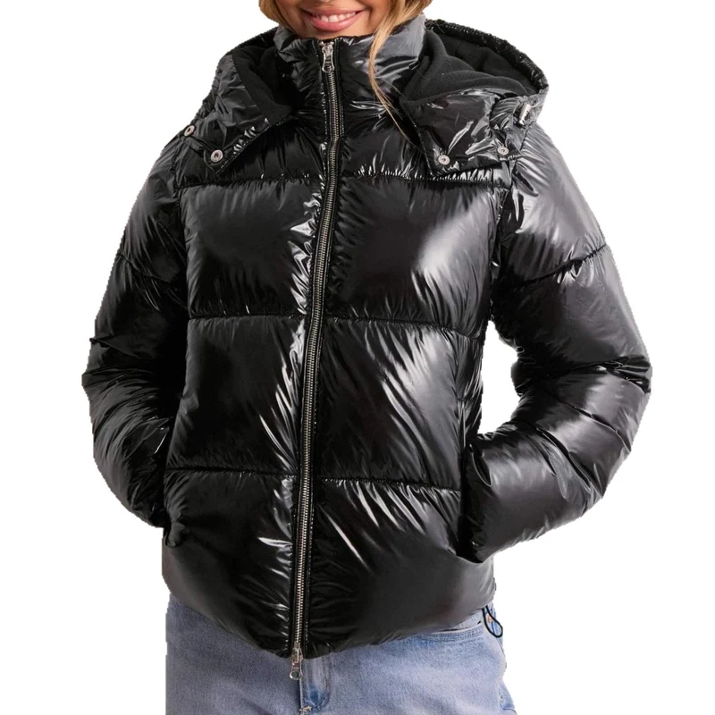 Damen Trendige Hochglanz Daunenjacke mit Kapuze