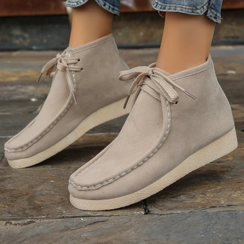 Damen knöchelhohe Schnürboots mit Mokassinnaht, weicher Innensohle und crepe Sohle Drune