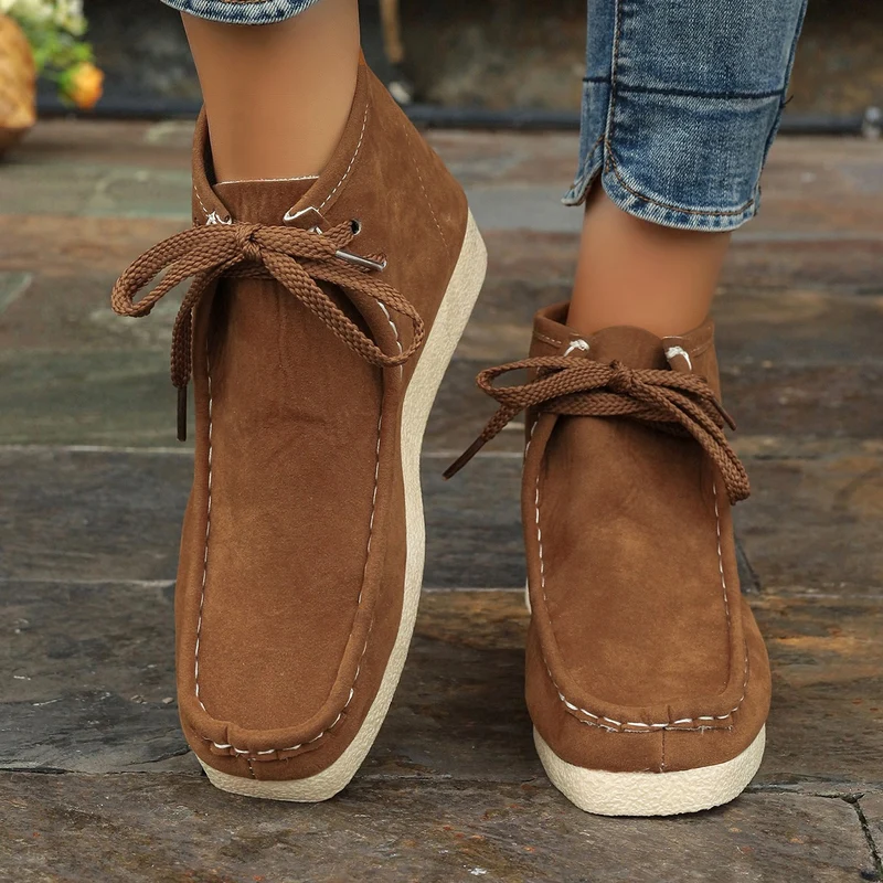 Damen knöchelhohe Schnürboots mit Mokassinnaht, weicher Innensohle und crepe Sohle Drune