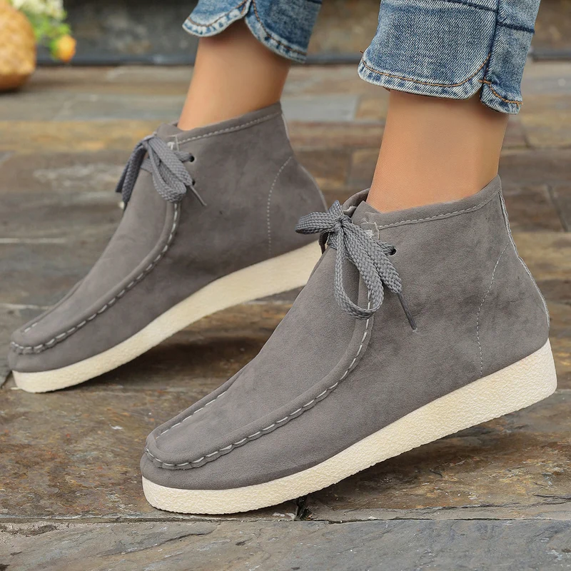 Damen knöchelhohe Schnürboots mit Mokassinnaht, weicher Innensohle und crepe Sohle Drune