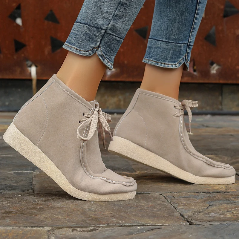 Damen knöchelhohe Schnürboots mit Mokassinnaht, weicher Innensohle und crepe Sohle Drune