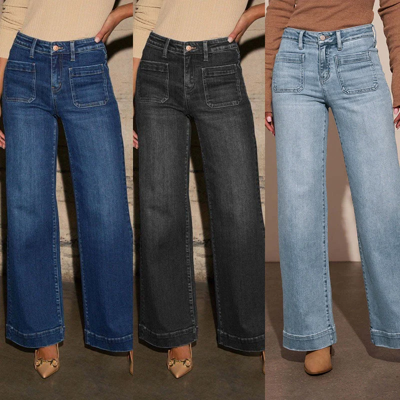 Damen Weit geschnittene Jeans mit hohen Taschen und elegantem Auftritt Drune