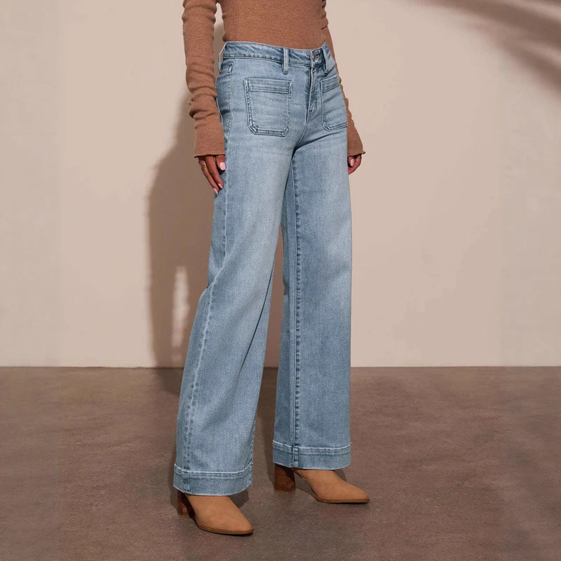 Damen Weit geschnittene Jeans mit hohen Taschen und elegantem Auftritt Drune