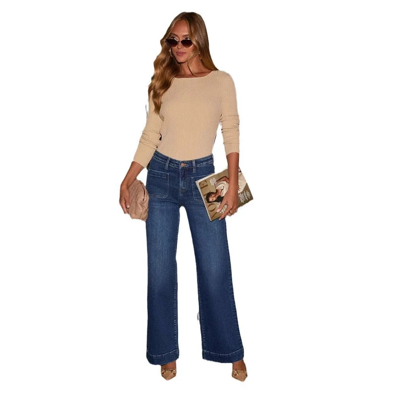 Damen Weit geschnittene Jeans mit hohen Taschen und elegantem Auftritt Drune