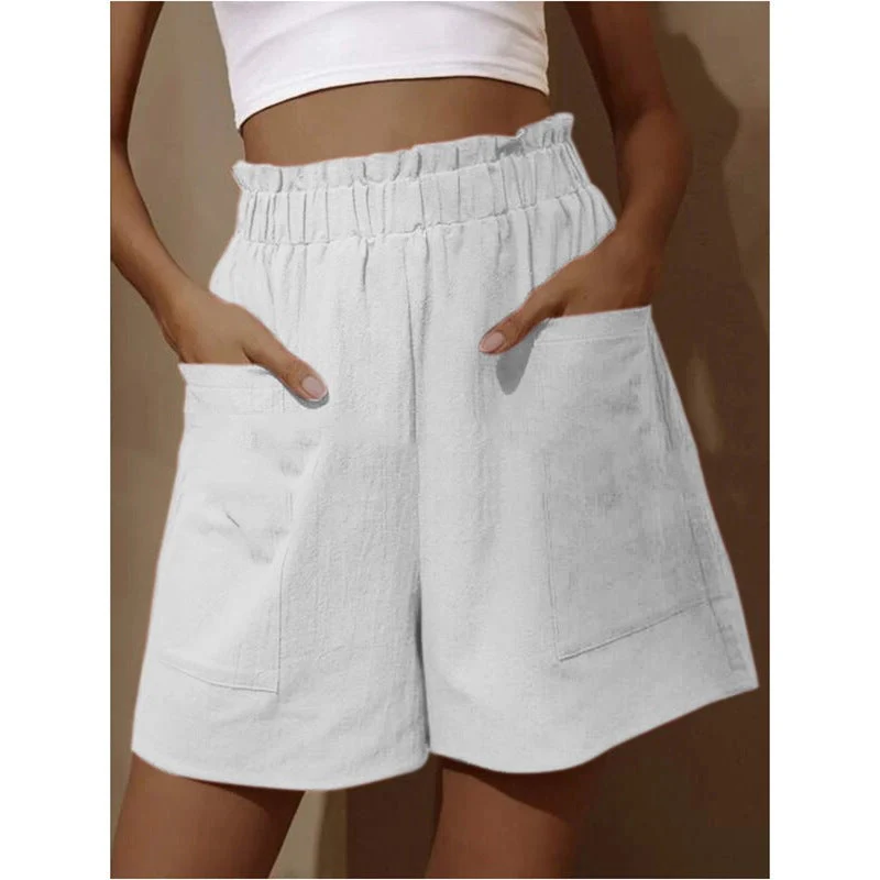 Damen lässige Leinen-Shorts mit elastischem Taillenzug und praktischen Seitentaschen Drune