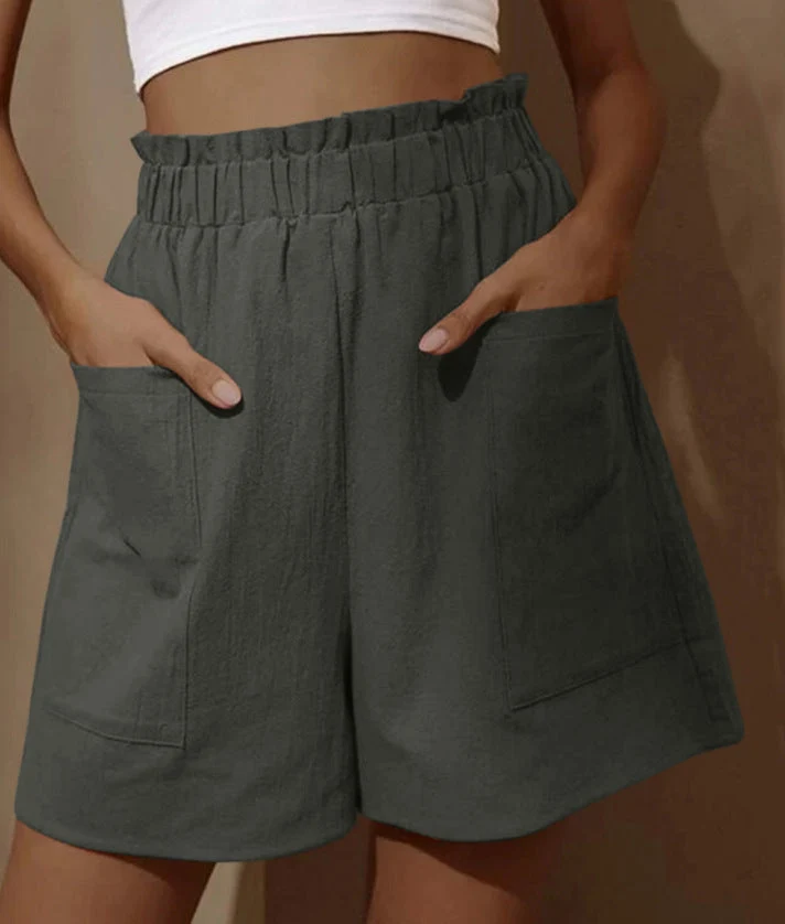 Damen lässige Leinen-Shorts mit elastischem Taillenzug und praktischen Seitentaschen Drune