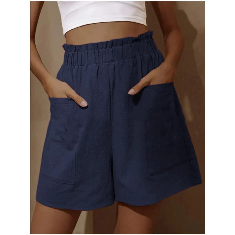 Damen lässige Leinen-Shorts mit elastischem Taillenzug und praktischen Seitentaschen Drune