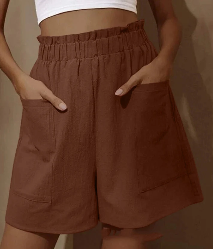 Damen lässige Leinen-Shorts mit elastischem Taillenzug und praktischen Seitentaschen Drune