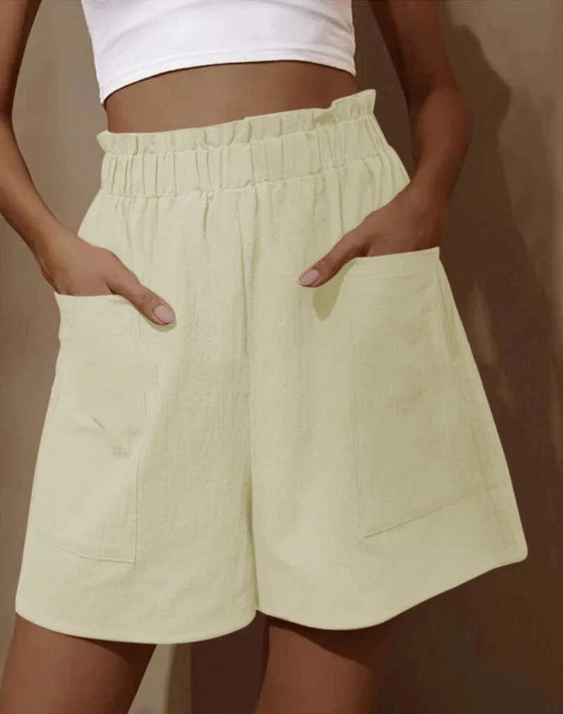 Damen lässige Leinen-Shorts mit elastischem Taillenzug und praktischen Seitentaschen Drune