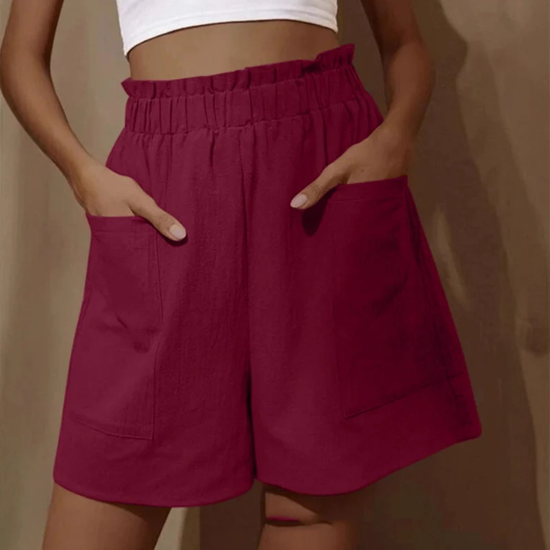 Damen lässige Leinen-Shorts mit elastischem Taillenzug und praktischen Seitentaschen Drune