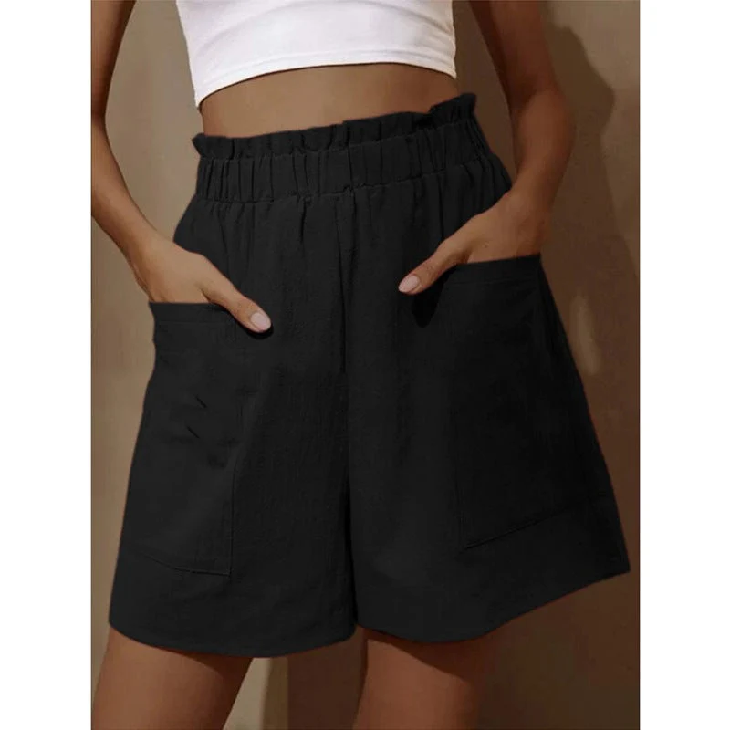 Damen lässige Leinen-Shorts mit elastischem Taillenzug und praktischen Seitentaschen Drune