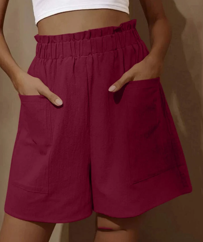 Damen lässige Leinen-Shorts mit elastischem Taillenzug und praktischen Seitentaschen Drune