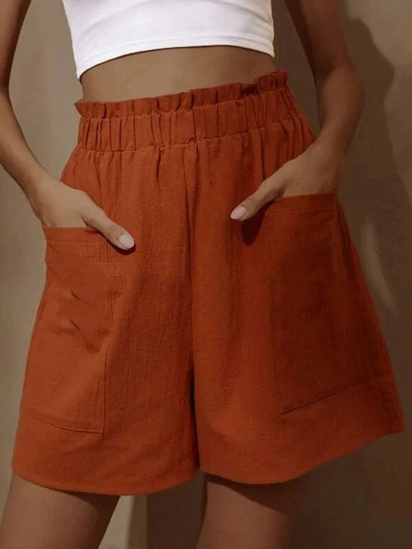Damen lässige Leinen-Shorts mit elastischem Taillenzug und praktischen Seitentaschen Drune