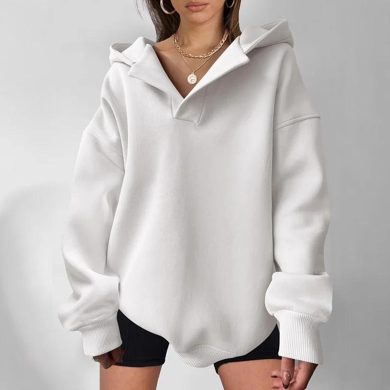 Damen Oversized Kapuzenpullover mit Kängurutasche Drune