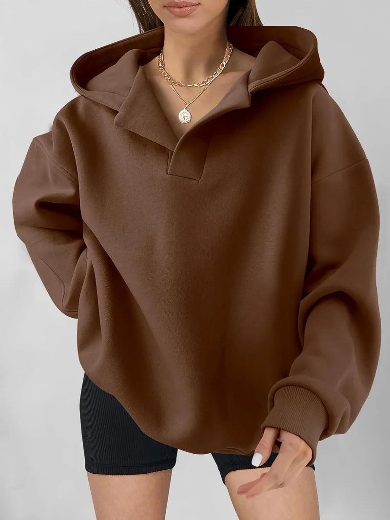 Damen Oversized Kapuzenpullover mit Kängurutasche Drune
