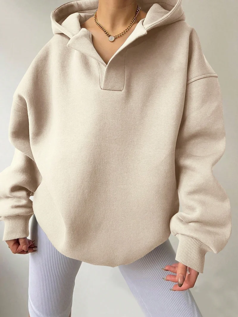 Damen Oversized Kapuzenpullover mit Kängurutasche Drune
