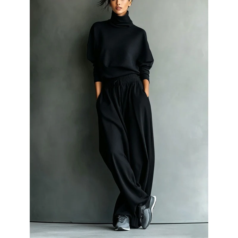 Damen Rollkragen-Loungewear-Set mit Oversize-Oberteil und weitem Gummibund-Hose Drune