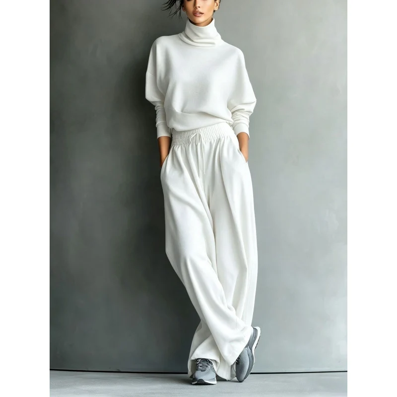 Damen Rollkragen-Loungewear-Set mit Oversize-Oberteil und weitem Gummibund-Hose Drune