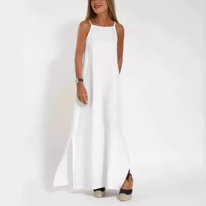 Damen lässiges Maxikleid mit schmalen Trägern und fließendem Schnitt Drune