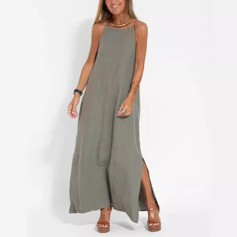 Damen lässiges Maxikleid mit schmalen Trägern und fließendem Schnitt Drune
