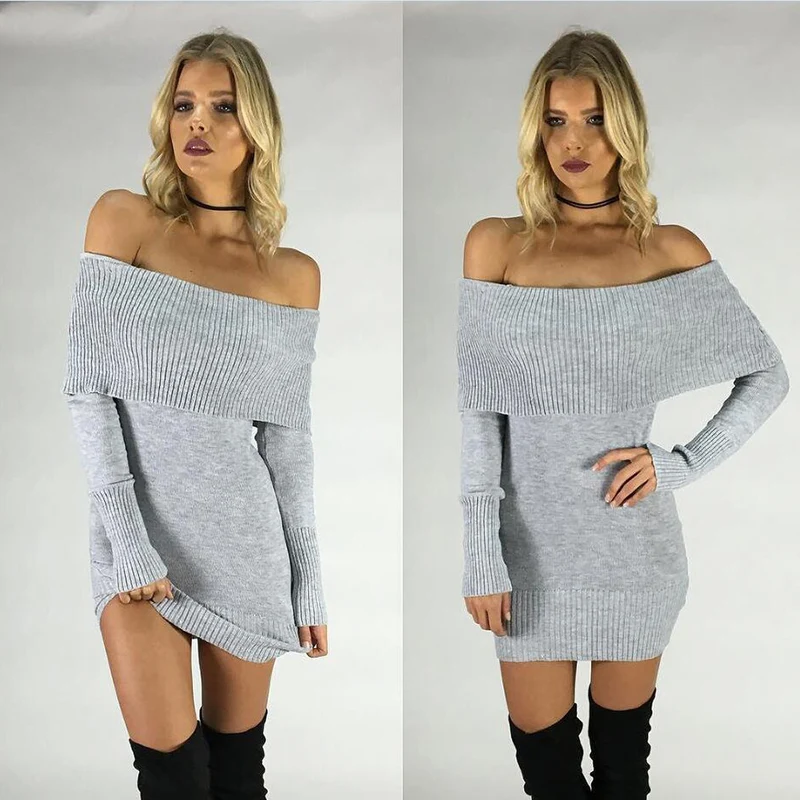 Damen Strickkleid mit off-shoulder Design und figurbetontem Schnitt Drune