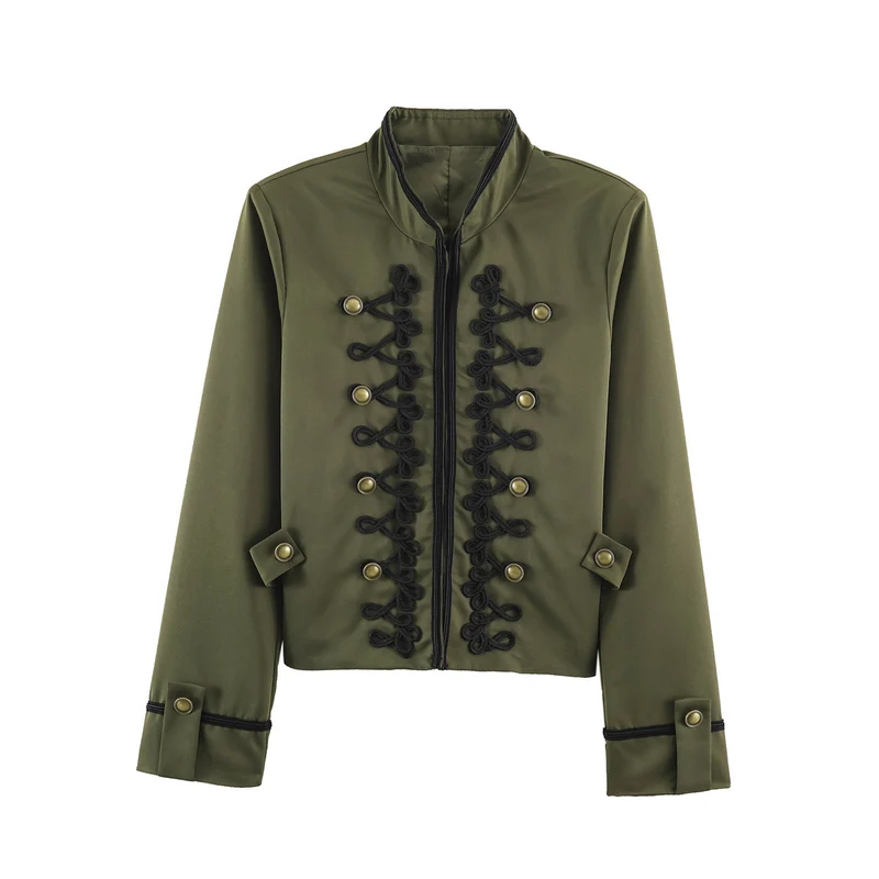 Damen Cropped-Kurzblazer im Kavallerie-Stil mit dekorativen Kordelriemen und Messingbuttons Drune