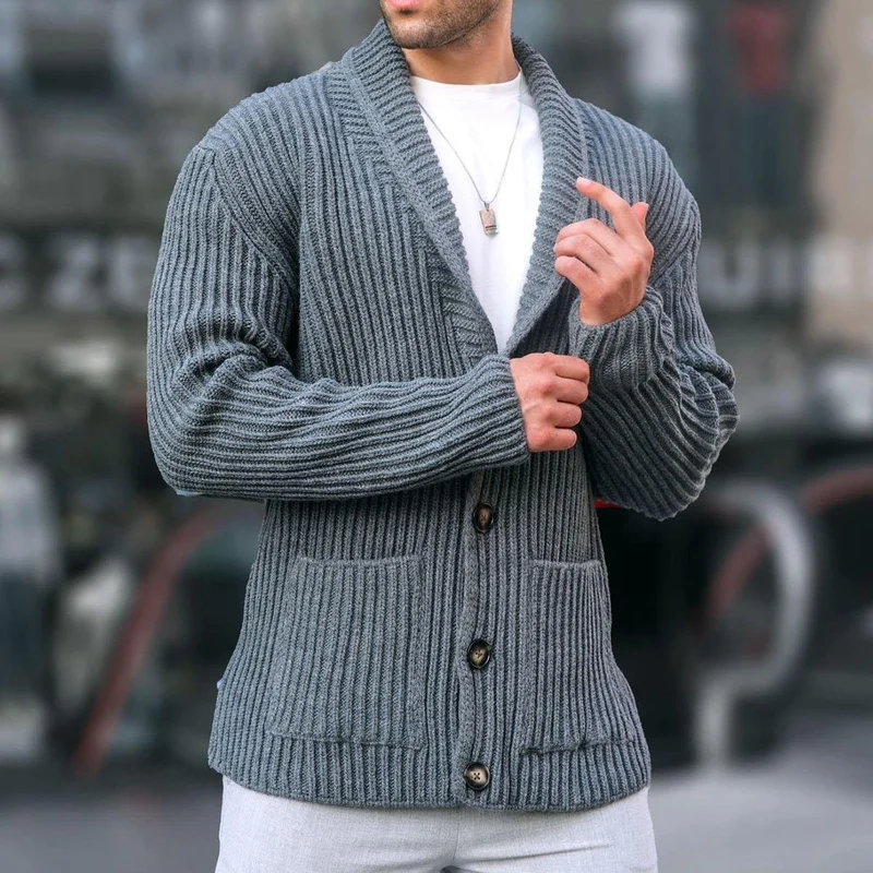 Herren Strickjacke mit tiefem Ausschnitt und knöpfen Drune