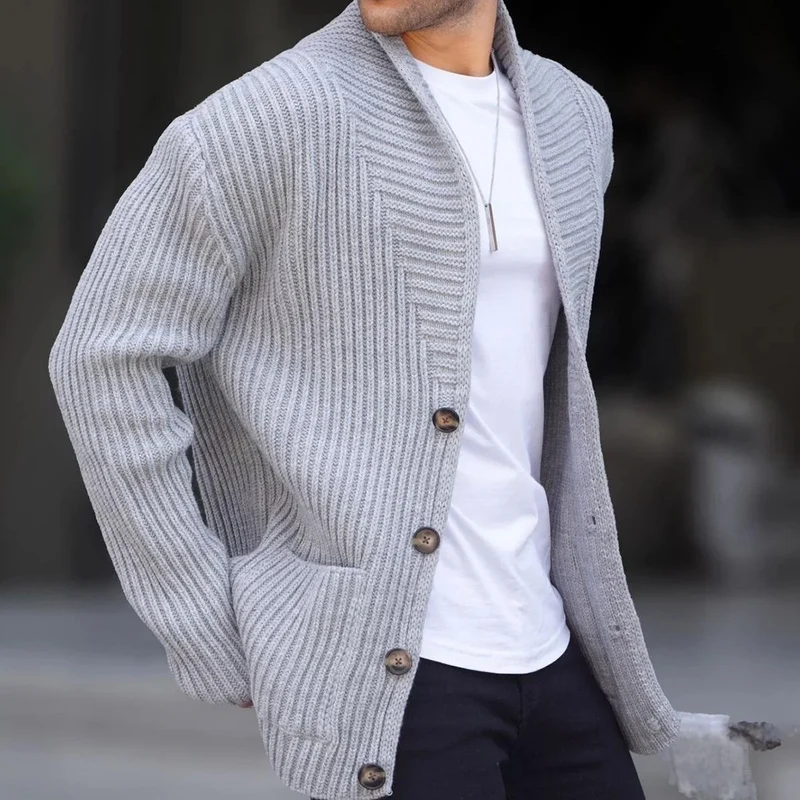 Herren Strickjacke mit tiefem Ausschnitt und knöpfen Drune