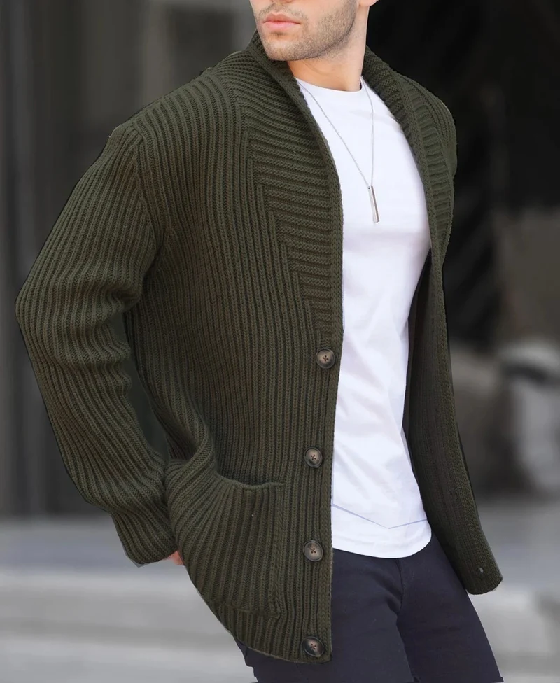 Herren Strickjacke mit tiefem Ausschnitt und knöpfen Drune