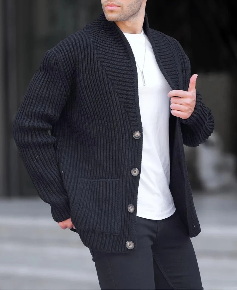Herren Strickjacke mit tiefem Ausschnitt und knöpfen Drune