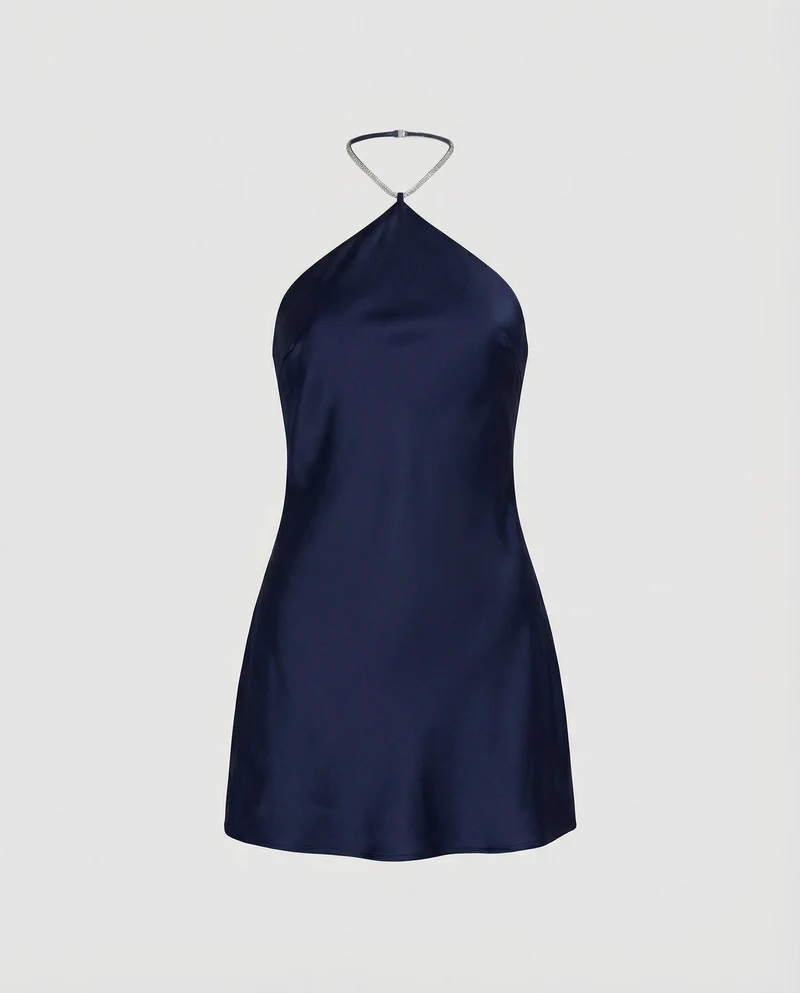 Damen Satin-Cocktailkleid Kettenhalter Tube-Schnitt