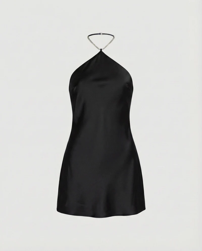 Damen Satin-Cocktailkleid Kettenhalter Tube-Schnitt