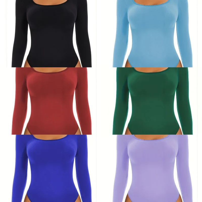 Damen Langarm Bodysuit mit Tiefem Rundhalsausschnitt und Figurbetontem Schnitt Drune