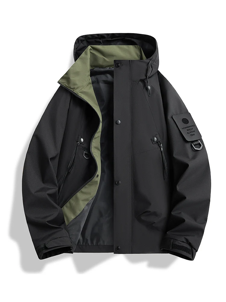 Herren wasserdichte Urban-Hardshelljacke mit verschweißten Nähten, verstellbarer Kapuze und Utility-Ärmeltasche Drune