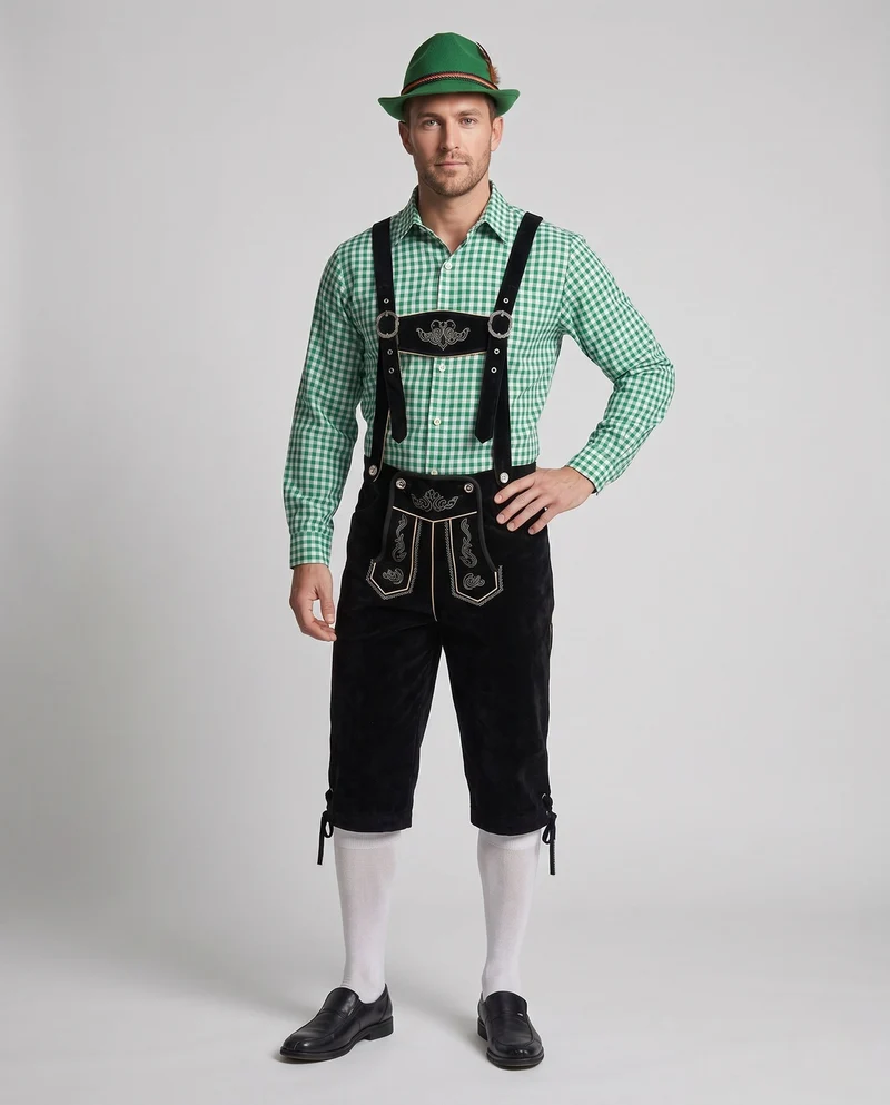 Herren Trachtenlederhose mit traditionellen Stickereien und verstellbaren Trägern Drune