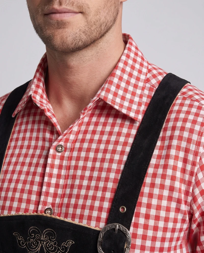Herren Trachtenlederhose mit traditionellen Stickereien und verstellbaren Trägern Drune