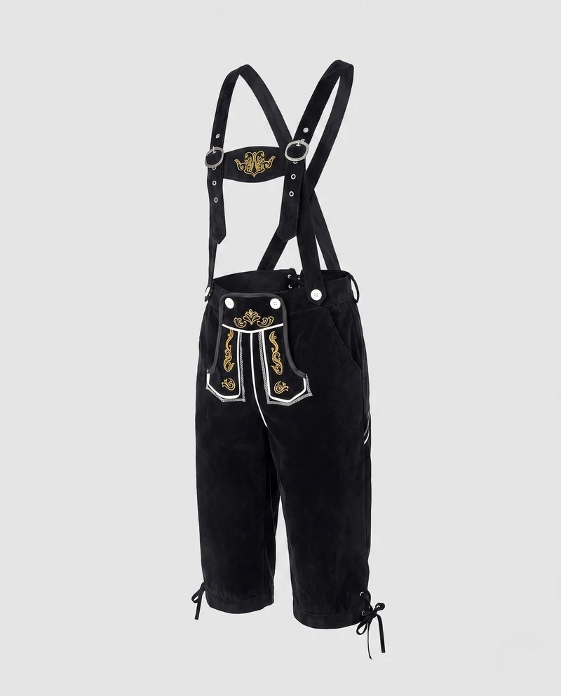 Herren Trachtenlederhose mit traditionellen Stickereien und verstellbaren Trägern Drune