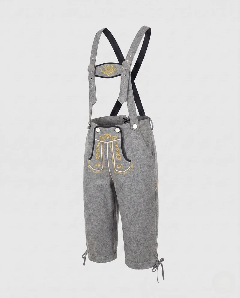 Herren Trachtenlederhose mit traditionellen Stickereien und verstellbaren Trägern Drune