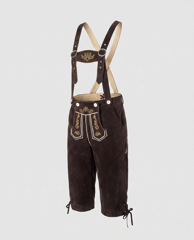 Herren Trachtenlederhose mit traditionellen Stickereien und verstellbaren Trägern Drune