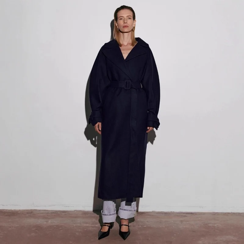 Damen Eleganter, taillierter Wollmantel mit Gürtel Drune