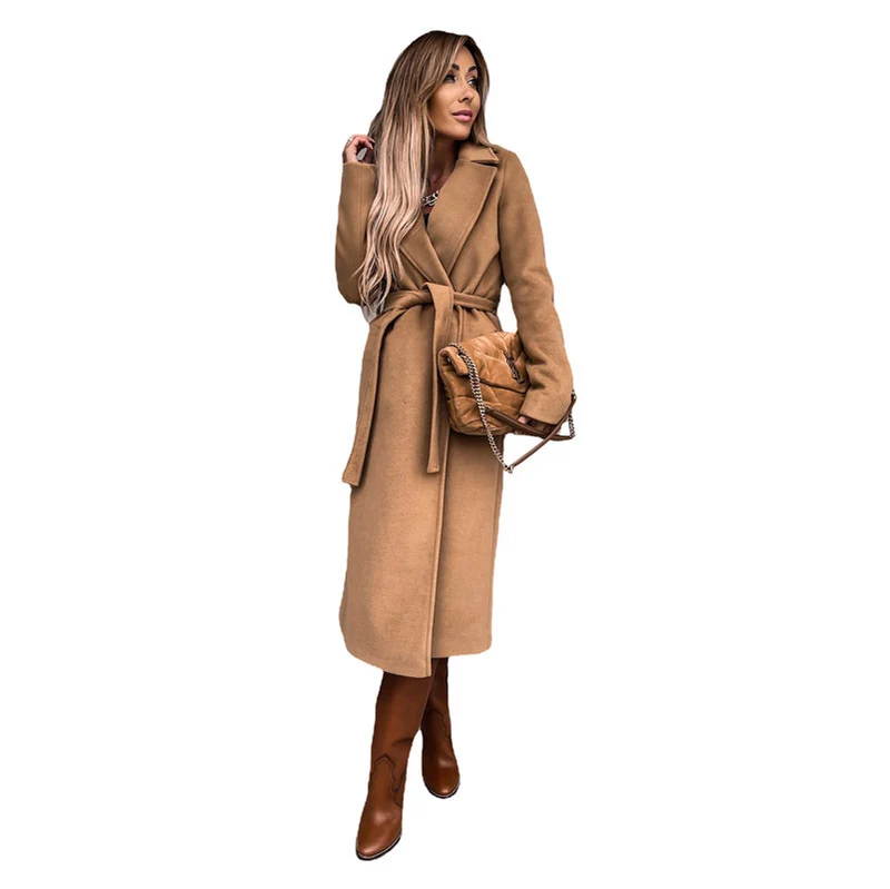 Damen eleganter Wool-Mantel mit Gürtel und zeitloser Silhouette Drune