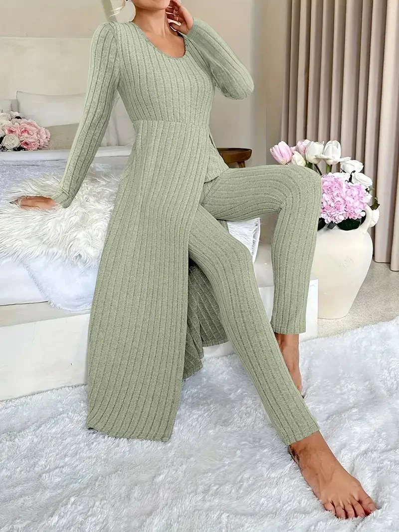 Damen Elegantes Maxijumpsuit mit hochsensibler Struktur und seitlichen Schlitzen Drune