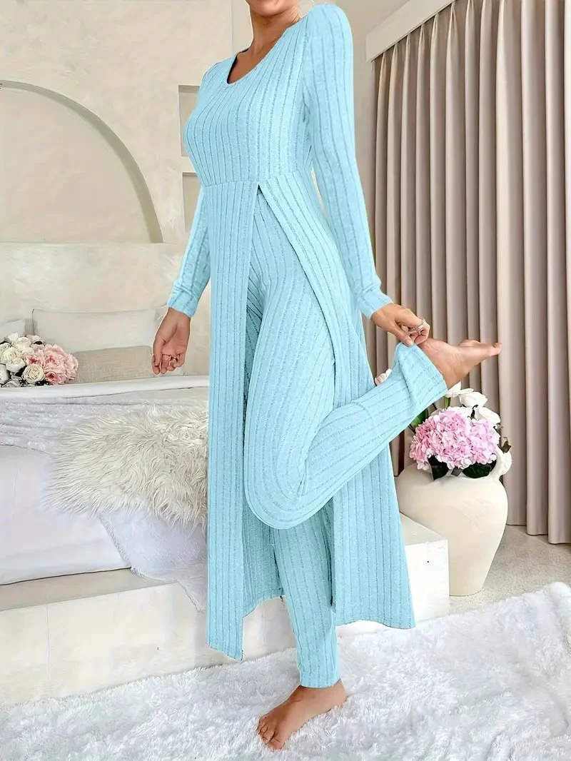 Damen Elegantes Maxijumpsuit mit hochsensibler Struktur und seitlichen Schlitzen Drune