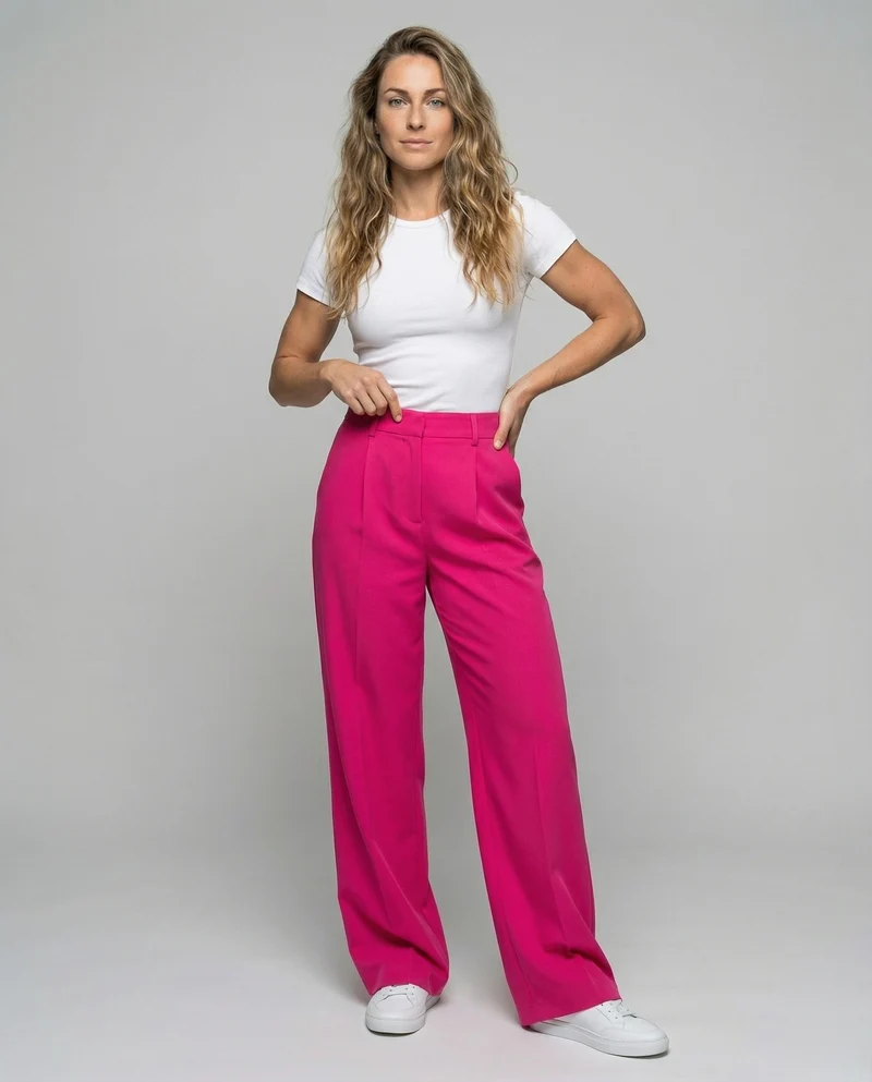 Damen nan weite High-Waist Palazzo-Hose mit Bügelfalte und Seitentaschen Drune
