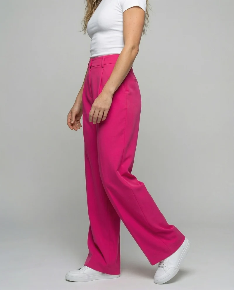 Damen nan weite High-Waist Palazzo-Hose mit Bügelfalte und Seitentaschen Drune