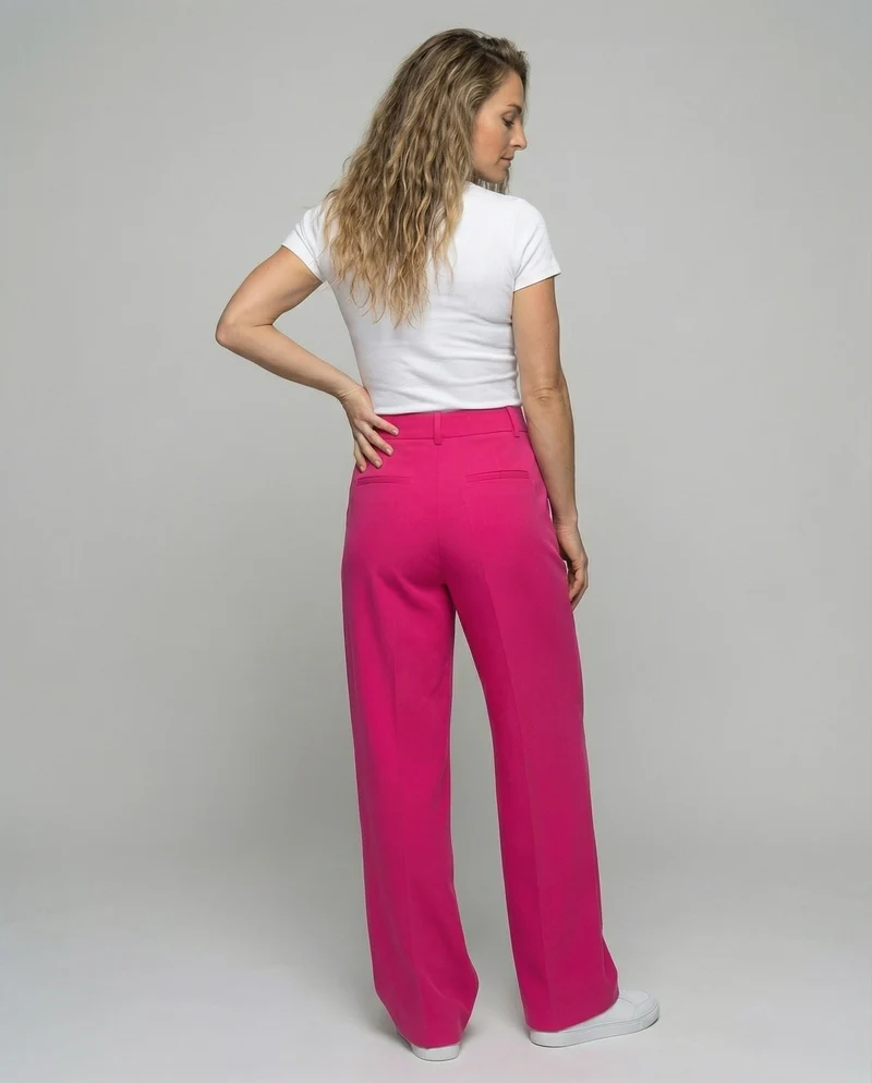 Damen nan weite High-Waist Palazzo-Hose mit Bügelfalte und Seitentaschen Drune