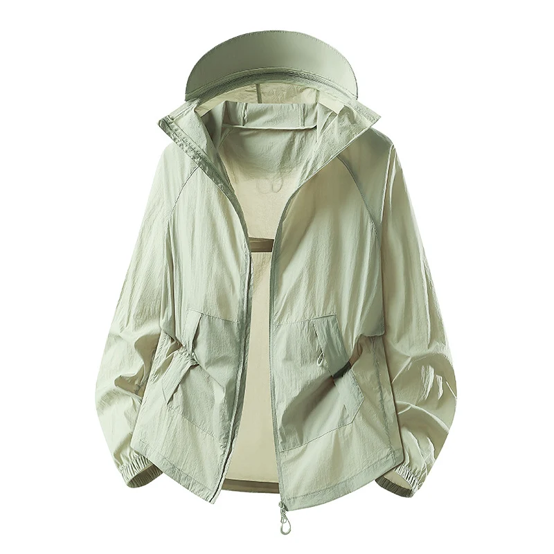 Damen Leichte winddichte Kapuzen‑Übergangsjacke mit verstellbarer Kapuze, Zwei‑Wege‑Reißverschluss & praktischen Klappentaschen Drune