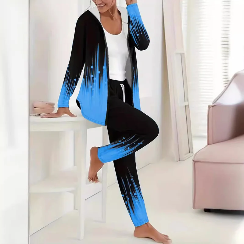 Damen Sportanzug mit kapuzenförmigem Oberteil und elastischen Bundhosen Drune